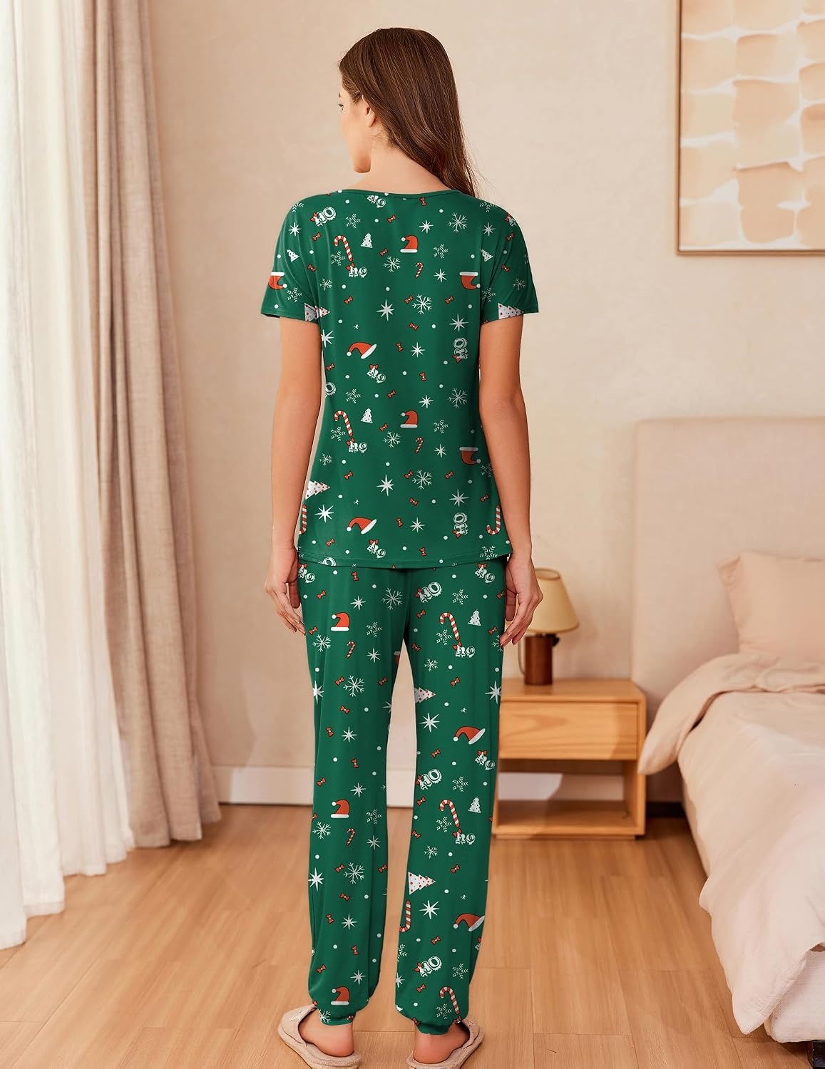 image:imageEkouaer Pajamas for Womens Set Soft 2 Piece Loungewear with Jogger PantsGreen Christmas