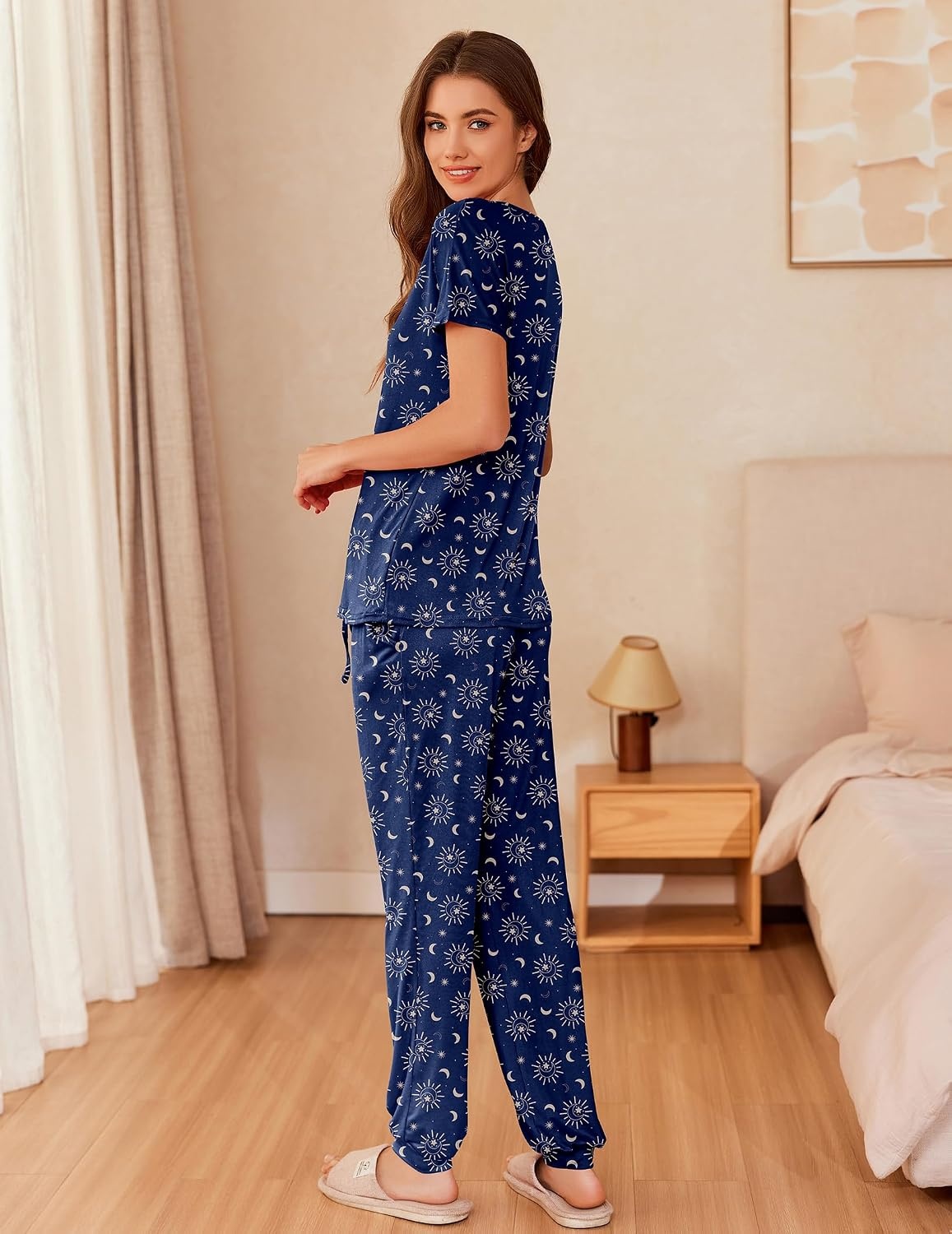 image:imageEkouaer Pajamas for Womens Set Soft 2 Piece Loungewear with Jogger PantsSun Moon Stars