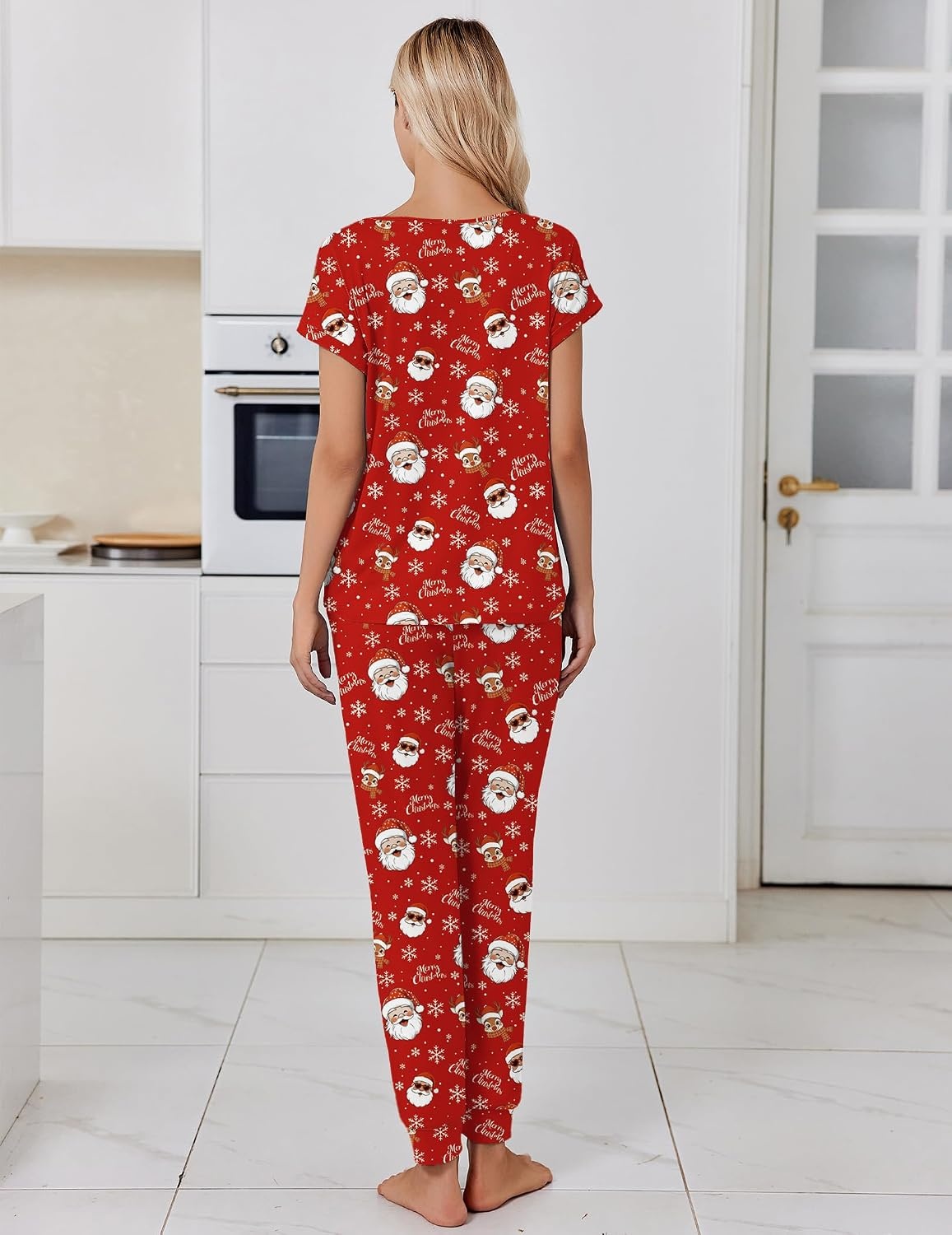 image:imageEkouaer Womens Pajama Sets 2 Piece Lounge Set Short Sleeve Jogger Pants PjsRed Xmas