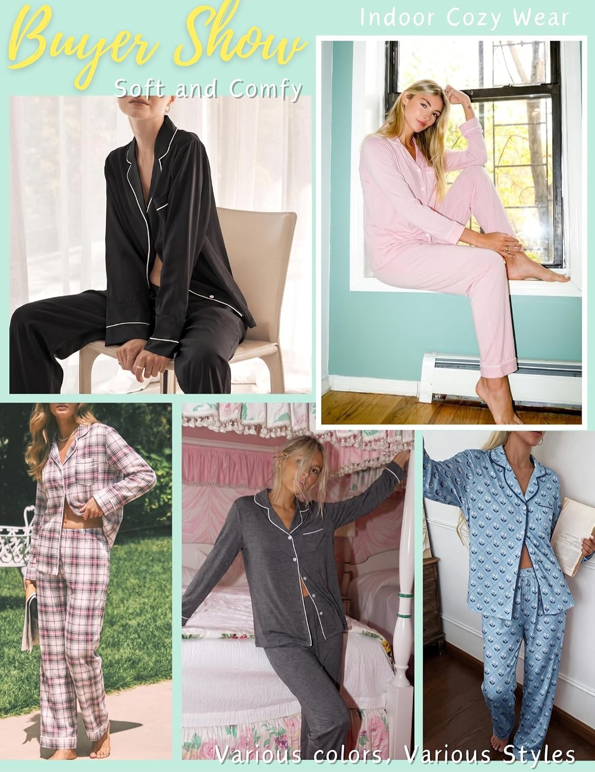 image:imageEkouaer Womens Pajama Sets Button Down Long Sleeve Top amp Pants Sleep setsBlue Floral