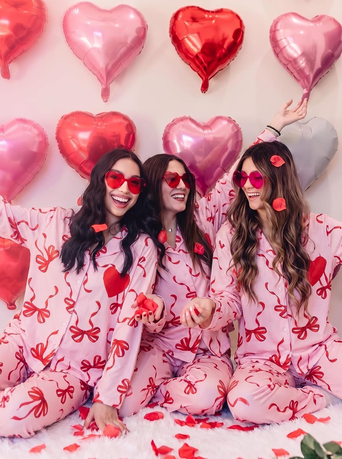 image:imageEkouaer Womens Pajama Sets Soft Long Sleeve Pjs Cute Button Down SleepwearBow Red