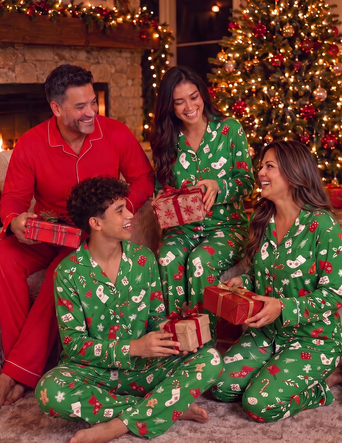 image:imageEkouaer Womens Pajama Sets Soft Long Sleeve Pjs Cute Button Down SleepwearXmas Green