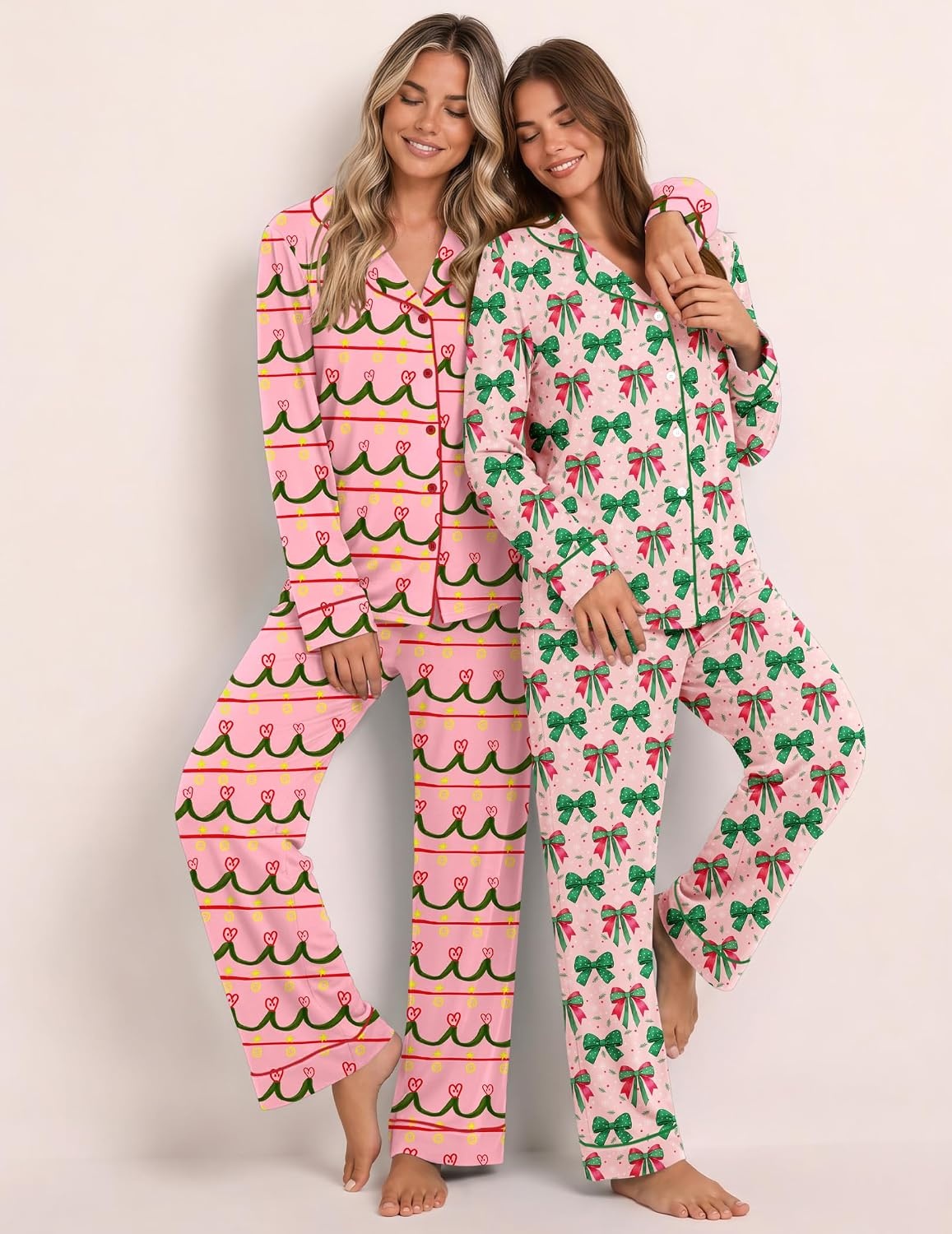 image:imageEkouaer Womens Pajamas Set Button Up Pjs Sleepwear Lounge SetsPink Bow