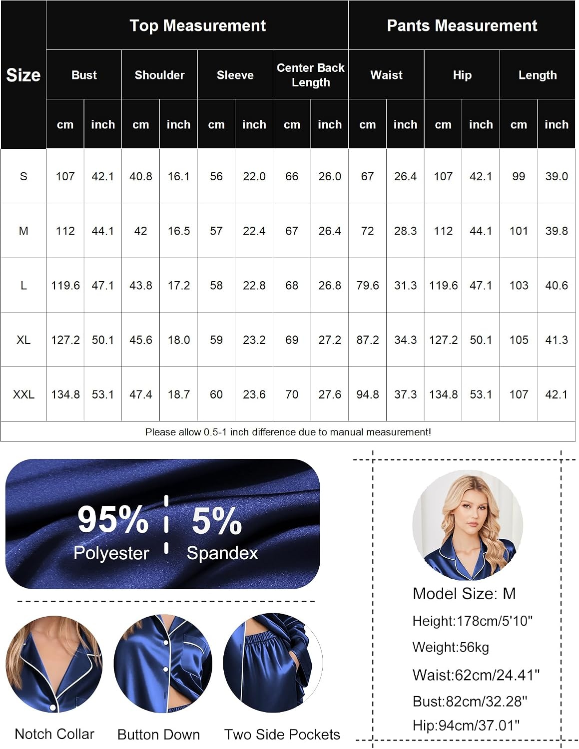 image:imageEkouaer Womens Pajamas Silk Satin Long Sleeve Button Down Pjs Lounge SetWine