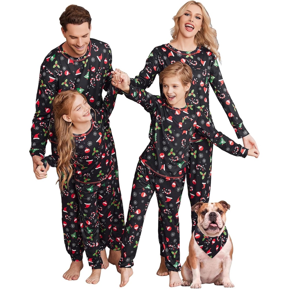 image:imageEkouaer Family Christmas Pajamas Matching Sets Long Sleeve Holiday PjsChristmas Hat on Black