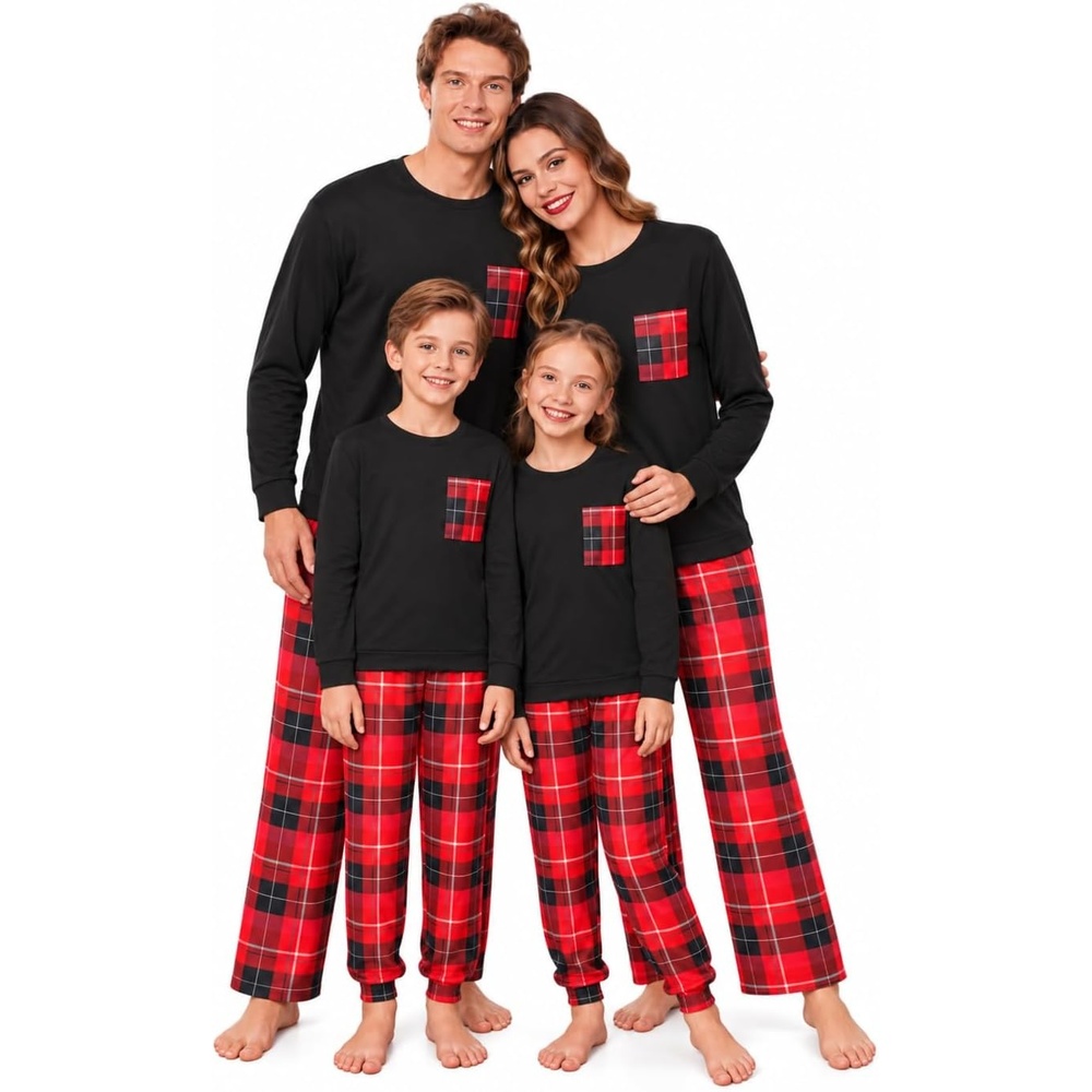 image:imageEkouaer Matching Family Sets Christmas Pajamas Set Xmas PJS SleepwearChristmas Buffalo Plaid Pattern Redblack