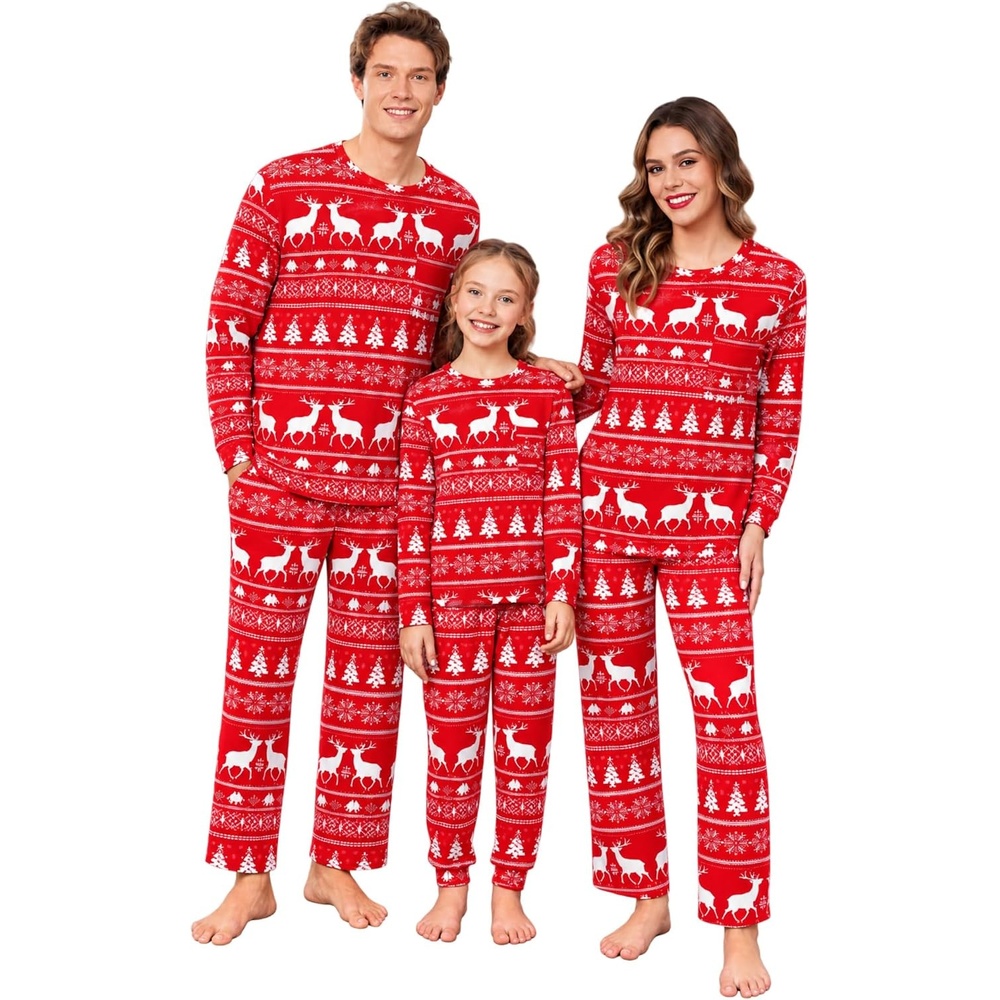 image:imageEkouaer Matching Family Sets Christmas Pajamas Set Xmas PJS SleepwearChristmas Reindeer Bell Redwhite