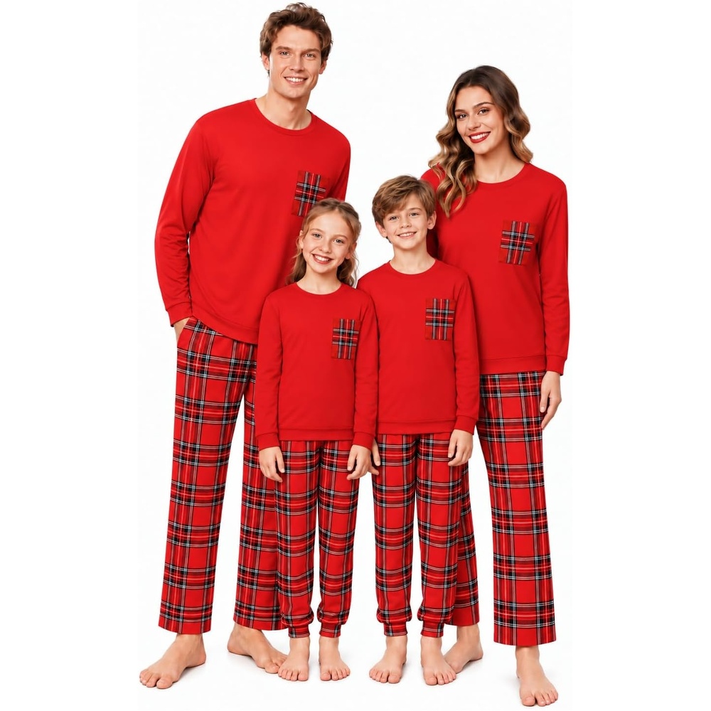 image:imageEkouaer Matching Family Sets Christmas Pajamas Set Xmas PJS SleepwearChristmas Tartan Plaid Pattern Redblack