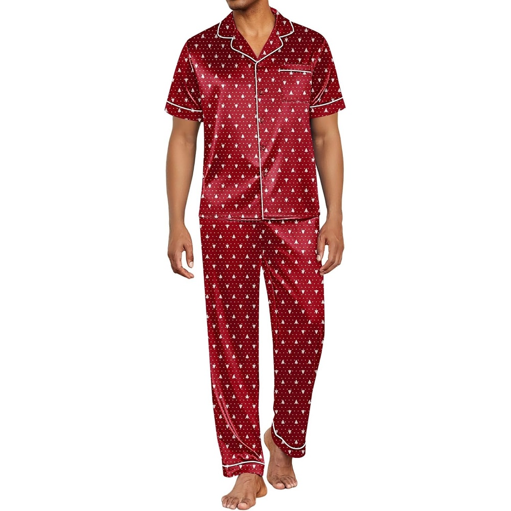 image:imageEkouaer Mens Satin Pajama Set Short Sleeve Button Down Sleepwear with PantChristmas Red