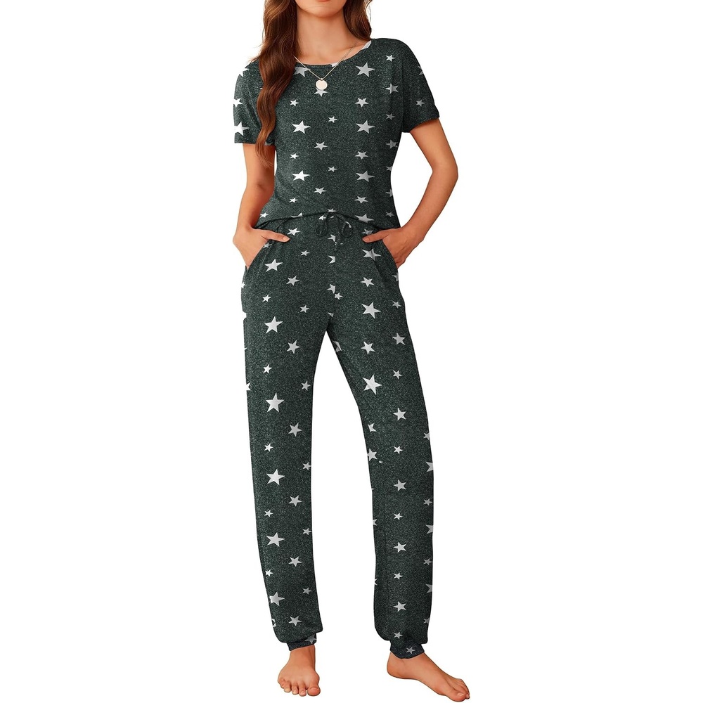image:imageEkouaer Pajamas for Womens Set Soft 2 Piece Loungewear with Jogger PantsDark Grey Star