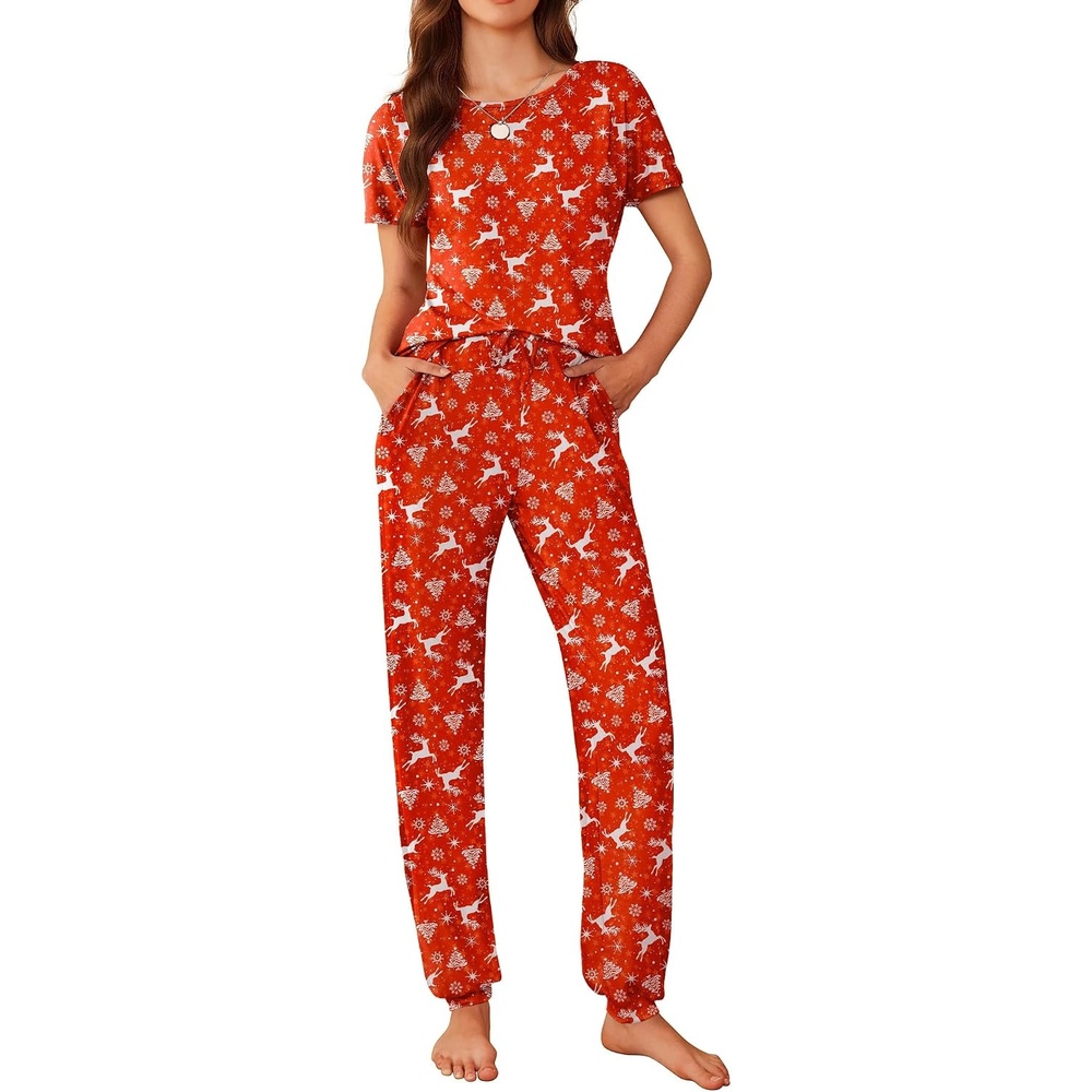 image:imageEkouaer Pajamas for Womens Set Soft 2 Piece Loungewear with Jogger PantsElk