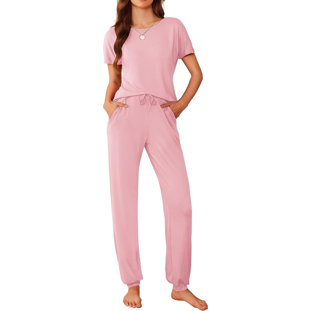 image:imageEkouaer Pajamas for Womens Set Soft 2 Piece Loungewear with Jogger PantsPink