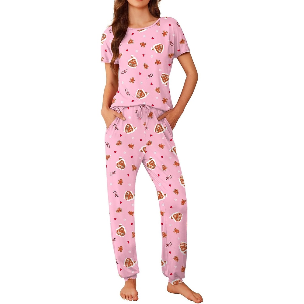 image:imageEkouaer Pajamas for Womens Set Soft 2 Piece Loungewear with Jogger PantsPink Christmas