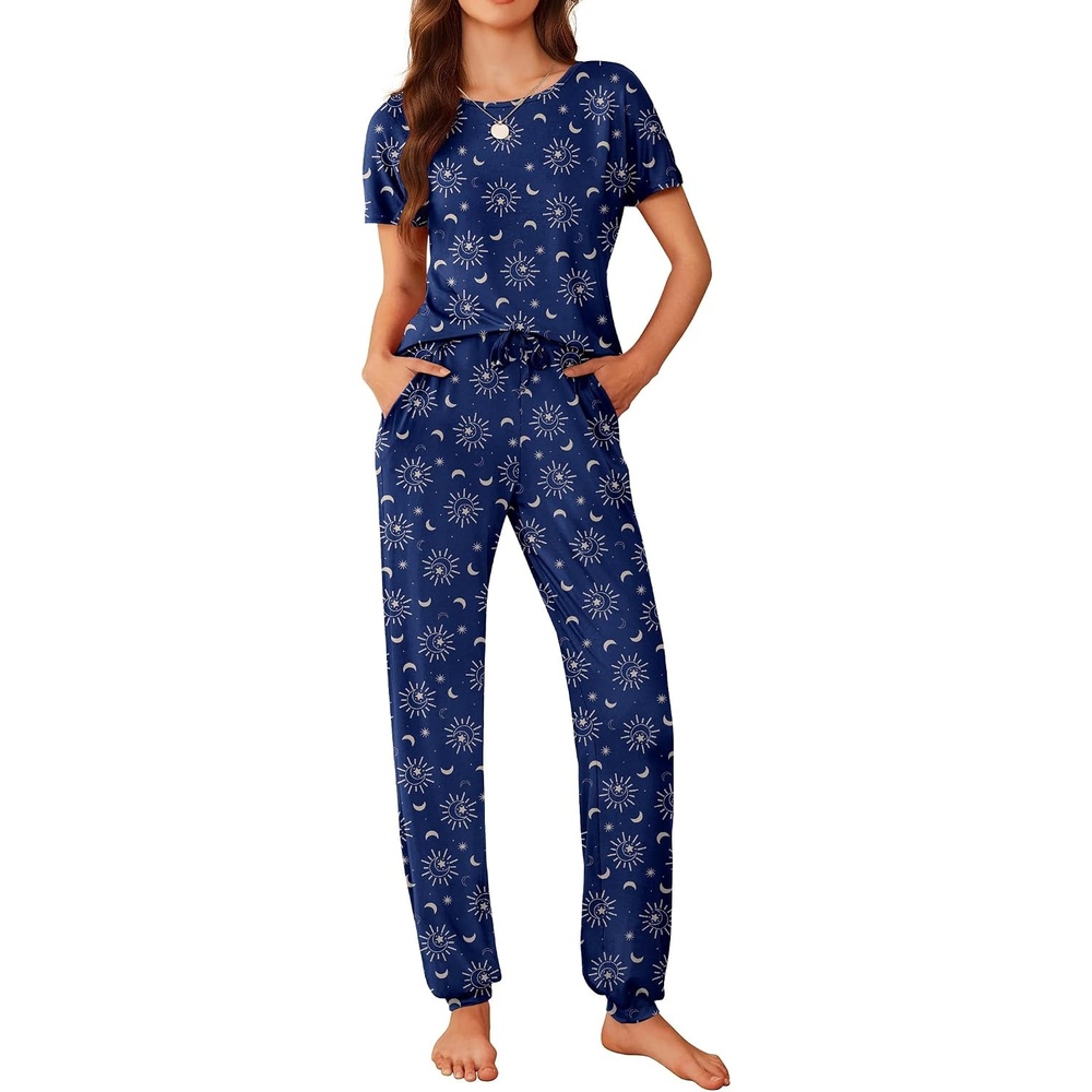 image:imageEkouaer Pajamas for Womens Set Soft 2 Piece Loungewear with Jogger PantsSun Moon Stars