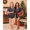 Ekouaer Christmas Pajamas for Women Silk Satin 2 Piece Holiday Pjs Set(Black Christmas Candy Cane Print)