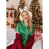 Ekouaer Christmas Pajamas for Women Silk Satin 2 Piece Holiday Pjs Set(Christmas Green Heart Candy Cane Print)