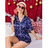 Ekouaer Christmas Pajamas for Women Silk Satin 2 Piece Holiday Pjs Set(Navy Christmas Candy Print)