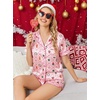 Ekouaer Christmas Pajamas for Women Silk Satin 2 Piece Holiday Pjs Set(Pink Christmas Gingerbread)