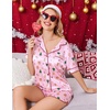 Ekouaer Christmas Pajamas for Women Silk Satin 2 Piece Holiday Pjs Set(Pink Christmas Gingerbread Print)