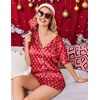 Ekouaer Christmas Pajamas for Women Silk Satin 2 Piece Holiday Pjs Set(Red Bow Print)