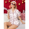 Ekouaer Christmas Pajamas for Women Silk Satin 2 Piece Holiday Pjs Set(White Red Christmas Candy Cane Print)