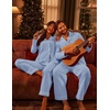 Ekouaer Couple Matching Pajamas 100% Cotton Long Sleeve Loungewear Pj Sets(Light Blue)