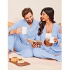 Ekouaer Couple Matching Pajamas 100% Cotton Long Sleeve Loungewear Pj Sets(Light Blue)