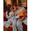 Ekouaer Couple Matching Pajamas 100% Cotton Long Sleeve Loungewear Pj Sets(Light Grey)