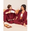 Ekouaer Couple Matching Pajamas 100% Cotton Long Sleeve Loungewear Pj Sets(Wine)