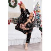 Ekouaer Couples Matching Pajamas Silk Long Sleeve Sleepwear Satin Pjs Set(Christmas Black Candy)