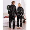 Ekouaer Couples Matching Pajamas Silk Long Sleeve Sleepwear Satin Pjs Set(Christmas Black Candy)