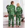 Ekouaer Couples Matching Pajamas Silk Long Sleeve Sleepwear Satin Pjs Set(Christmas Green Print)