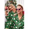Ekouaer Couples Matching Pajamas Silk Long Sleeve Sleepwear Satin Pjs Set(Christmas Green Santa)