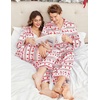 Ekouaer Couples Matching Pajamas Silk Long Sleeve Sleepwear Satin Pjs Set(Christmas White)