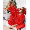 Ekouaer Couples Matching Pajamas Silk Long Sleeve Sleepwear Satin Pjs Set(Red Heart)