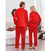 Ekouaer Couples Matching Pajamas Silk Long Sleeve Sleepwear Satin Pjs Set(Red Heart)