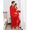 Ekouaer Couples Matching Pajamas Silk Long Sleeve Sleepwear Satin Pjs Set(Red Heart)