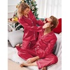 Ekouaer Couples Matching Pajamas Silk Long Sleeve Sleepwear Satin Pjs Set(Red Striped)