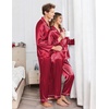 Ekouaer Couples Matching Pajamas Silk Long Sleeve Sleepwear Satin Pjs Set(Red Striped)