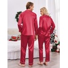 Ekouaer Couples Matching Pajamas Silk Long Sleeve Sleepwear Satin Pjs Set(Red Striped)