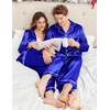 Ekouaer Couples Matching Pajamas Silk Long Sleeve Sleepwear Satin Pjs Set(Royal Blue)