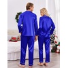 Ekouaer Couples Matching Pajamas Silk Long Sleeve Sleepwear Satin Pjs Set(Royal Blue)