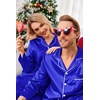 Ekouaer Couples Matching Pajamas Silk Long Sleeve Sleepwear Satin Pjs Set(Royal Blue)