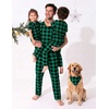 Ekouaer Family Christmas Pajamas Matching sets Soft Pjs Holiday Lounge Sets(Green Black Plaid)