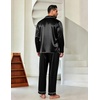 Ekouaer Mens Pajamas Set Silk Satin Sleepwear Long Sleeve Button Down Pjs(Black)