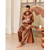 Ekouaer Mens Pajamas Set Silk Satin Sleepwear Long Sleeve Button Down Pjs(Brown)