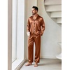 Ekouaer Mens Pajamas Set Silk Satin Sleepwear Long Sleeve Button Down Pjs(Brown)