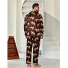 Ekouaer Mens Pajamas Set Silk Satin Sleepwear Long Sleeve Button Down Pjs(Brown Cheetah)