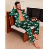 Ekouaer Mens Pajamas Set Silk Satin Sleepwear Long Sleeve Button Down Pjs(Dark Green Tiger)