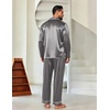 Ekouaer Mens Pajamas Set Silk Satin Sleepwear Long Sleeve Button Down Pjs(Dark Grey)